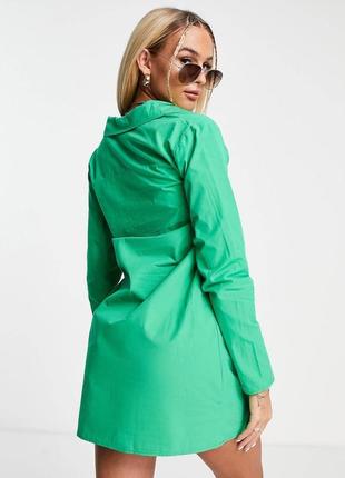 Зелена міні сукня сорочка з великим поясом5 фото