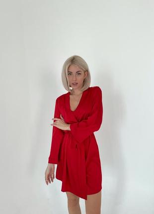 Женская шелковая пижама 5ка (халат + майка + шорты + брюки + ночная рубашка) xl-xxl красный7 фото
