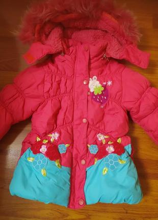 Куртка пуховик на девочку 104 розовый зимний теплый2 фото