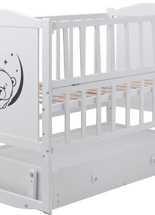 Кровать babyroom тедди t-03 фигурное быльце, маятник, ящик, откидной бок белый