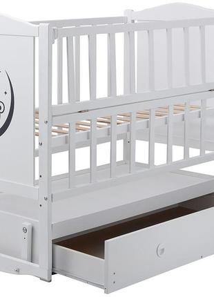 Ліжко babyroom тедді t-03 фігурне бильце, маятник, ящик, відкидний бік білий3 фото