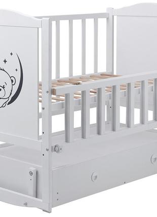 Ліжко babyroom тедді t-03 фігурне бильце, маятник, ящик, відкидний бік білий2 фото