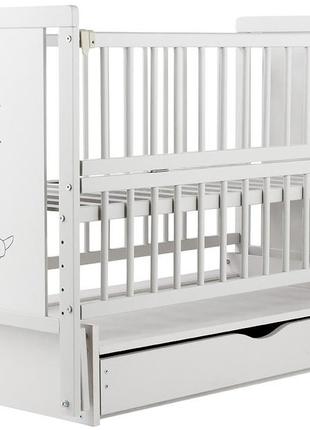 Ліжко babyroom ведмежатко m-03 маятник, ящик, відкидний бік бук білий