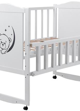 Ліжко babyroom тедді t-01 фігурне блице, відкидний бік, колеса біле2 фото