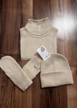 Шапка манишка рукавицы набор h&m на мальчика 3-7 лет 104/122 см hm2 фото