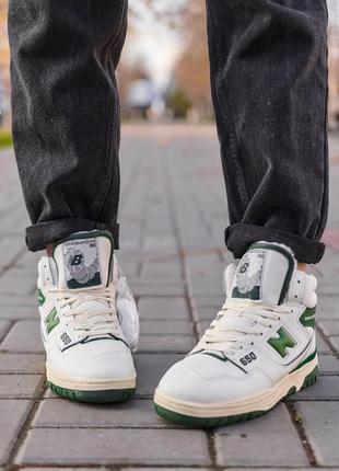 New balance 650 high white green fur4 фото