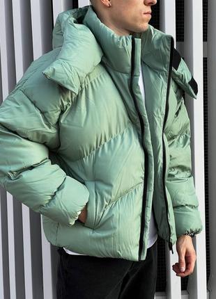 Мужская зимняя куртка оверсайз оливковая дутая до -30*с quadro пуховик зимний с капюшоном теплый (b)4 фото
