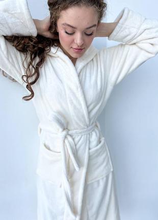 Теплый махровый халат, махровый халат,молочный халат, белый теплый халат4 фото