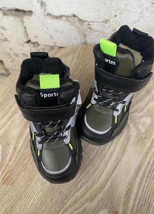 Зимние теплые ботинки сапоги на мальчика 24 26 размер на овчине хаки7 фото