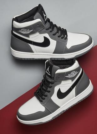 Стильні підліткові зимові сіро-білі черевики кросівки на хлопчика з хутром шкіряні/натуральна шкіра