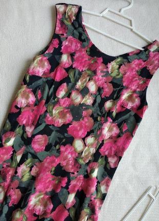 Полуприталенное цветочное летнее платье сукня сарафан в цветы лен5 фото