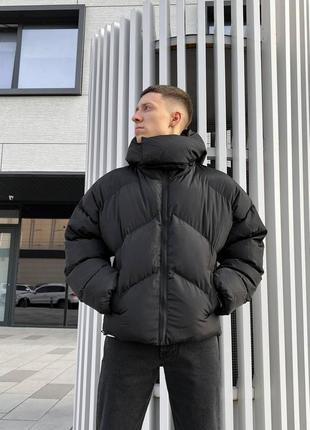 Чоловіча зимова куртка оверсайз чорна дута до -30*с quadro зимовий пуховик з капюшоном теплий (b)