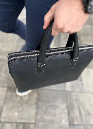 Кожаная сумка для ноутбука и документов черная collide из гладкой кожи деловая кожаная сумка с ручками (b)7 фото