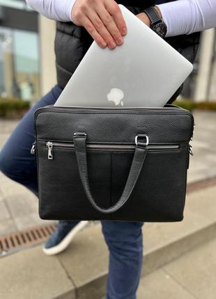 Шкіряна сумка для ноутбука та документів чорна collide з гладкої шкіри ділова шкіряна сумка з ручками (b)5 фото