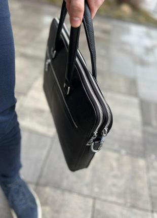 Шкіряна сумка для ноутбука та документів чорна collide з гладкої шкіри ділова шкіряна сумка з ручками (b)4 фото
