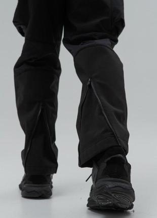 Чоловічі зимові штани soft shell чорні з кишенями штани карго софт шелл  теплі (b)5 фото