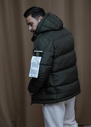 Мужская зимняя куртка stone island хаки до -25*с теплая пуховик стон айленд с капюшоном (bon)2 фото