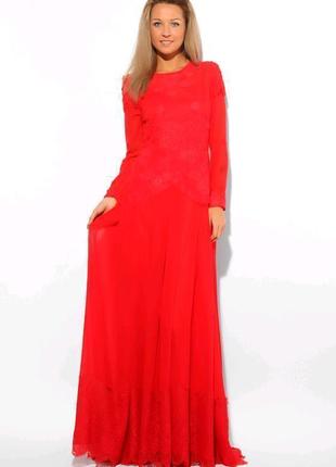 Длинное красное вечернее, выпускное платье с кружевом и шлейфом nothing but love1 фото