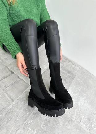 Чесли ботинки женские замшевые зимние, на высокой платформе, натуральная замша, черные9 фото