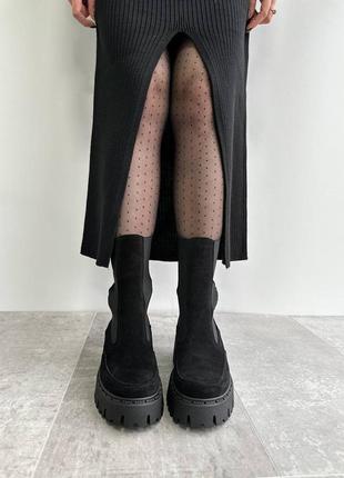 Чесли ботинки женские замшевые зимние, на высокой платформе, натуральная замша, черные4 фото