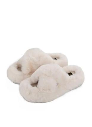 Тапочки женские домашние искусственный мех белые зима в трех цветах
