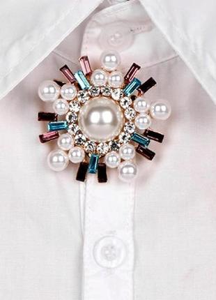Брошка 2 в 1 "перлинна зірка" на сорочку, піджак, затискач на шарф/ кристали-багет