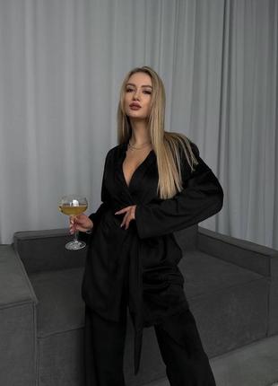 Велюровый домашний костюм велюр на меху кофта кимоно с поясом + штаны палаццо клеш9 фото