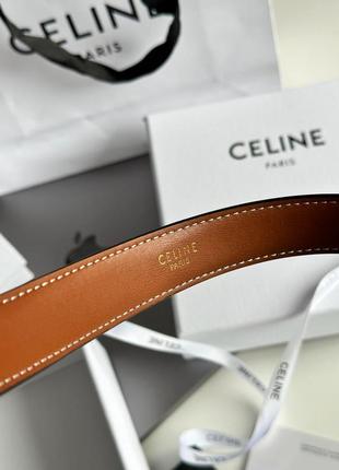 Брендовий шкіряний ремінь жіночий celine medium triomphe belt in triomphe canvas and calfskin tan5 фото