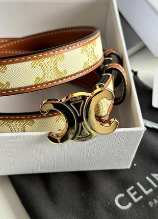 Брендовий шкіряний ремінь жіночий celine medium triomphe belt in triomphe canvas and calfskin white