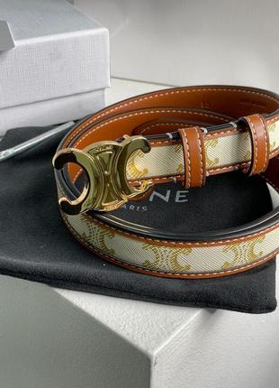 Брендовый кожаный ремень женский celine medium triomphe belt in triomphe canvas and calfskin white9 фото