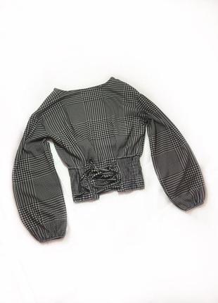 Блуза клітка, гусяча лапка, об'ємні рукави, база, діловий стиль, італія