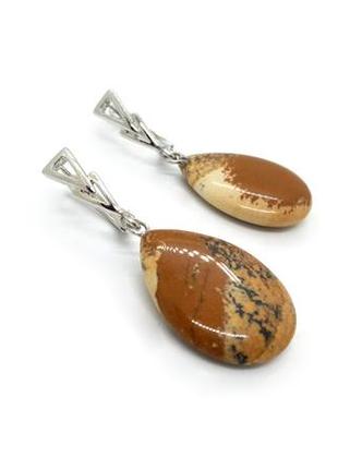 🌞🏝️ стильні сережки з підвісками "крапельки" натуральний камінь пейзажна яшма