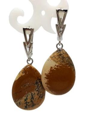 🌞🏝️ стильні сережки з підвісками "крапельки" натуральний камінь пейзажна яшма2 фото