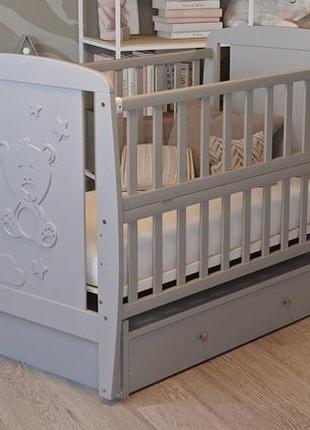 Ліжко babyroom умка dumyo-3 маятник, ящик, відкидний бік бук сірий1 фото