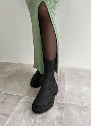 Челси ботинки женские, кожаные, зимние, высокие натуральная матовая кожа, натуральный мех, черные4 фото