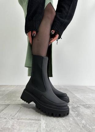 Челси ботинки женские, кожаные, зимние, высокие натуральная матовая кожа, натуральный мех, черные2 фото