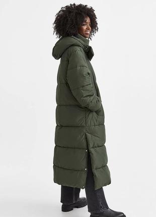 Пуховик-пальто довгий в кольорі хакі на стнтепоні від h&m2 фото