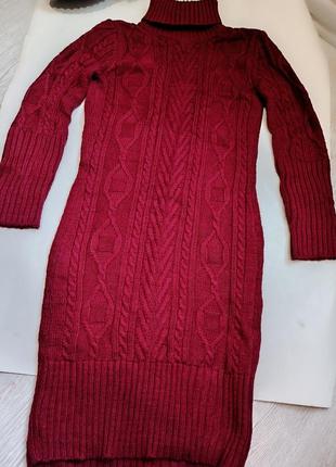 Теплое платье цвета марсала 7