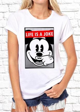 Жіноча футболка push it з принтом, swag mickey mouse (мікі маус) "life is a joke"