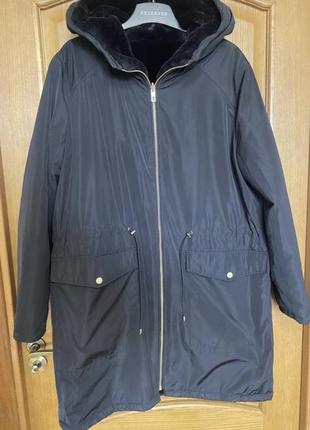 Крутая двухсторонняя шуба куртка с капюшоном осень- зима 52-54 р7 фото