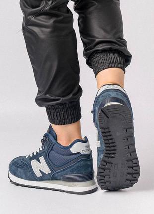 Женские кроссовки nb 574 high dark blue white fur7 фото