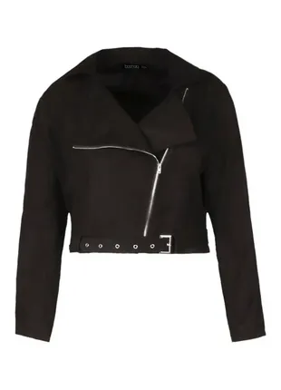 Черная замшевая куртка косуха деми курточка пальто короткое с поясом батал большого размера
