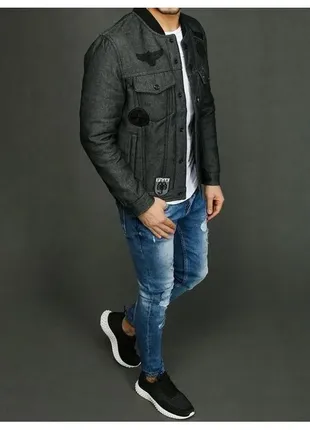 Черная серая мужская дубленка теплая куртка джинсовая с мехом внутри джинсовка утепленная шерпа2 фото