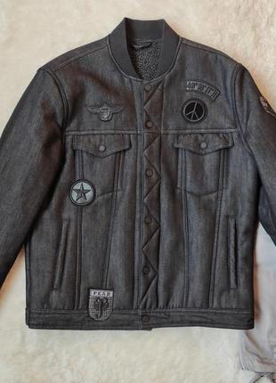 Черная серая мужская дубленка теплая куртка джинсовая с мехом внутри джинсовка утепленная шерпа3 фото