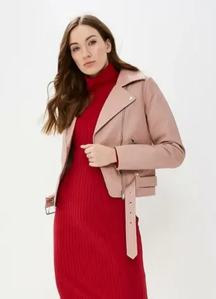 Розовая замшевая куртка косуха с поясом деми курточка пальто пиджак батал большого размера