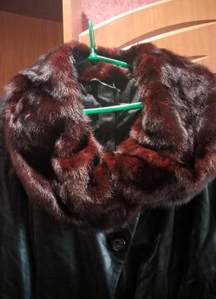 Шикарное кожаное пальто с мехом +подарунок6 фото