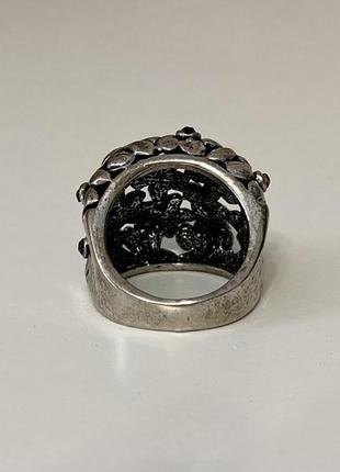 Винтажное серебристое кольцо с черными кристаллами9 фото