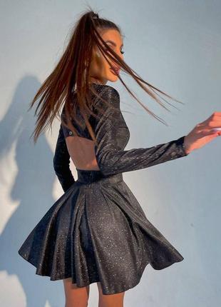Блестящее черное платье с открытой спиной s m 🖤 вечернее сияющее платье мини7 фото