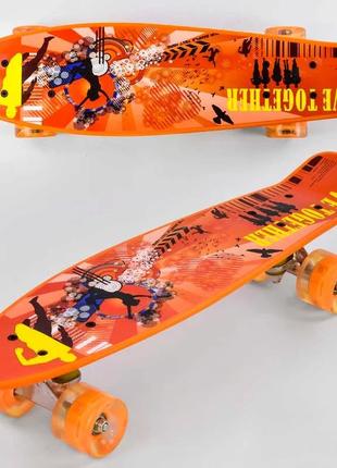 Пенни борд, скейт, скейтборд детский со светящимися колесами best board р 13222, доска 55см, колеса pu 6см