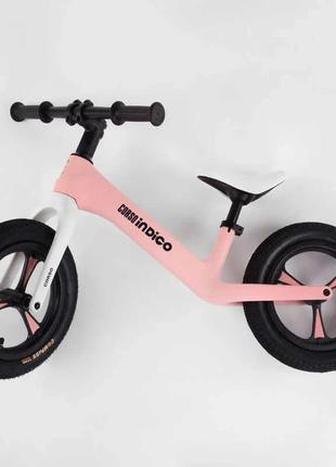 Дитячий біговел 12 дюймів corso indigo d — 2635 рожевий, з надувними колесами, з нейлоновою рамою, велобіг4 фото